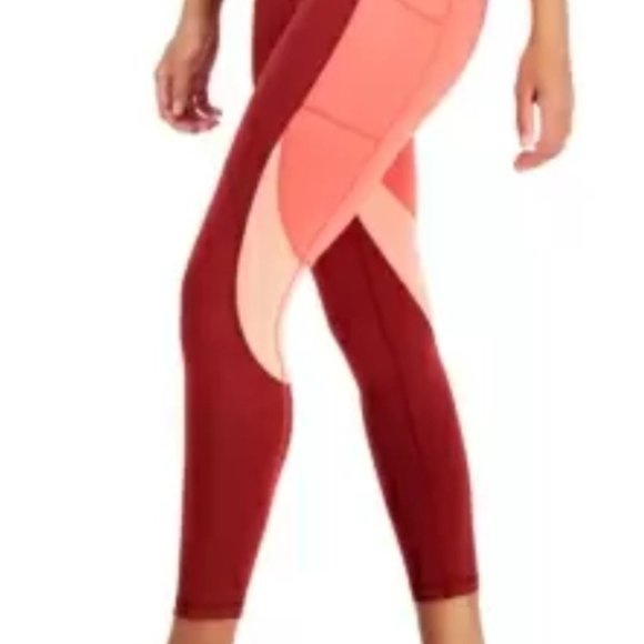 NWT.12.Ideology Women’s High Rise,2 Side Pockets Colorblock 7/8 Leggings, Red - Picture 2 of 7
